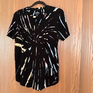 MENS GUYS HOLLISTER SIZE M CURVED HEM TEE T-SHIRT BLACK TIE DYE 100% COTTON